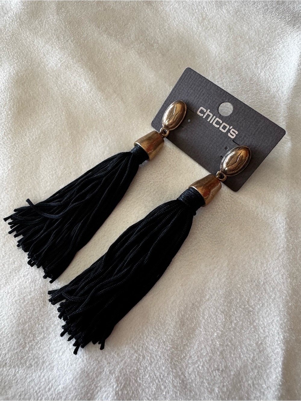 Chico’s Black Long Tassel Earrings NWT - Picture 5 of 6